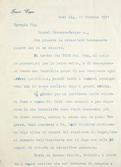 Lettre tapuscrite du 21 octobre 1957 de Fausto...