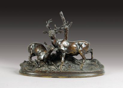 Pierre-Jules MENE
Cerf et biche.Bronze à...