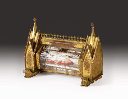 Châsse reliquaire.Cristal de roche, bronze...
