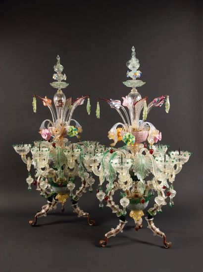 MURANO
Paire de girandoles en verre polychrome...