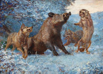 R. HERISSON
Sanglier attaqué par des loups.Huile...