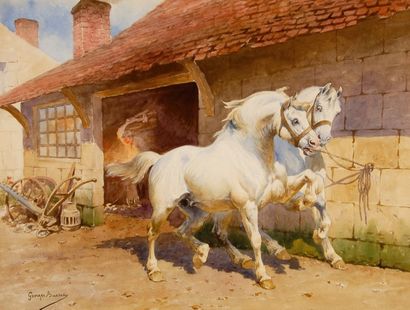 Georges BUSSON (1859-1933)
Chevaux chez le...