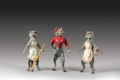 Bronzes de Vienne Ensemble de trois chats...
