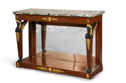 Console en acajou, partiellement doré et...