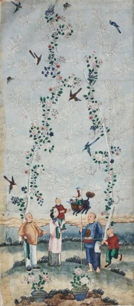 Suite de six panneaux de papier peint, ateliers...