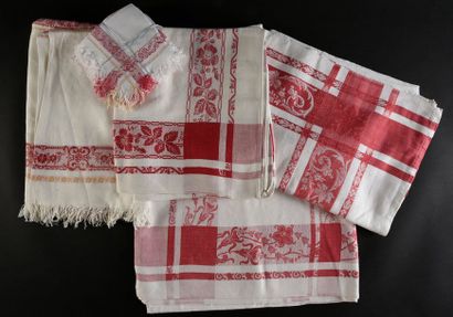 Nappes et serviettes damassées bicolore et...