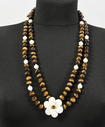 COLLIER à deux rangs en perle œil de tigre...