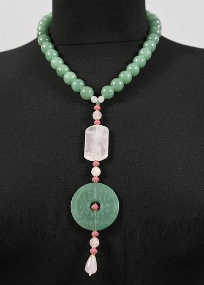 Collier en jadéite et quartz rose, travail...