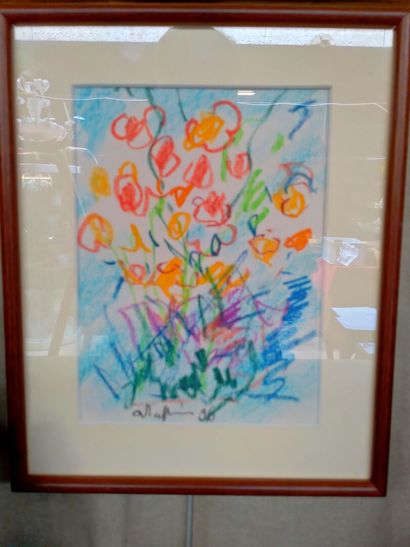 RAFFIN, bouquet, pastel sur papier, Signé...