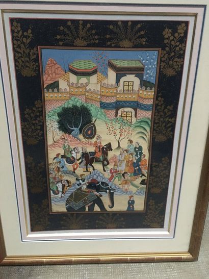 Inde, dignitaire aux éléphants, peinture...