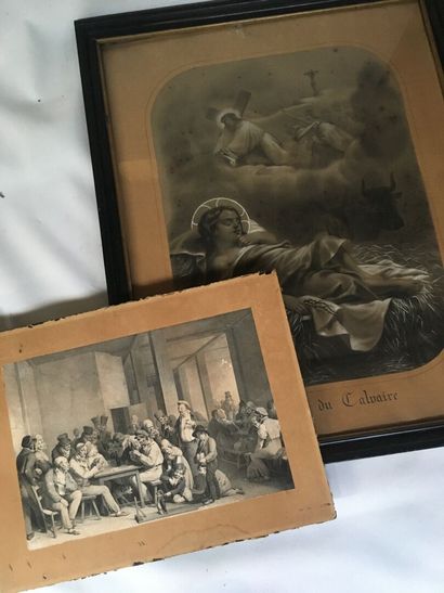 Ensemble de 4 gravures XIXe. Dont 2 représentant...