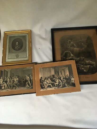 Ensemble de 4 gravures XIXe. Dont 2 représentant...