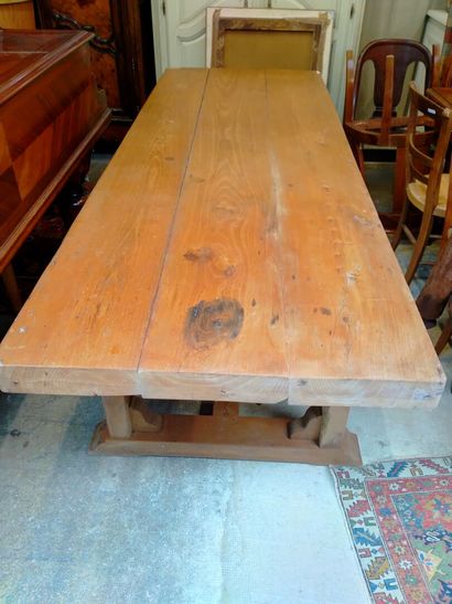 Table de ferme rustique en chêne massif à...