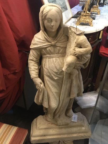 Sculpture de La Vierge à l'Enfant, pierre...