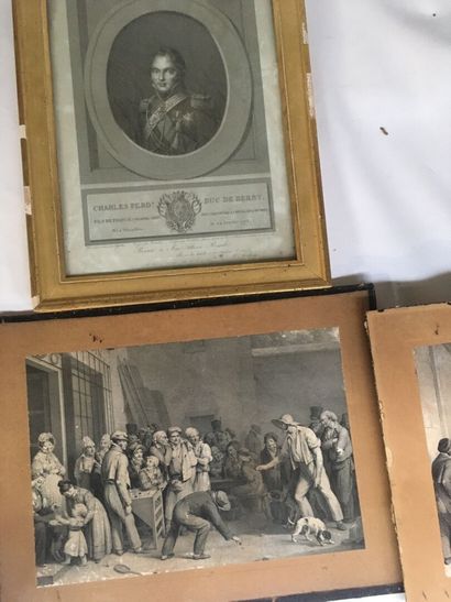 Ensemble de 4 gravures XIXe. Dont 2 représentant...