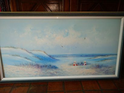 W. BRIAN, 2 enfants dans les dunes, huile...