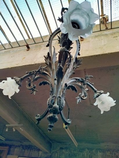 Lustre en fer forgé dans le gout art nouveau....