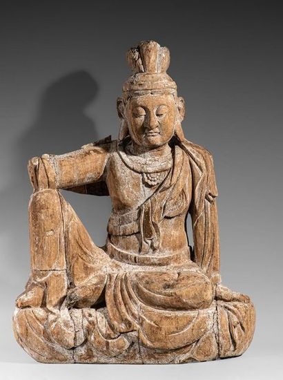 Avalokitésvara en bois, assise en position...