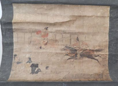 Peinture représentant des cavaliers, rouleau...