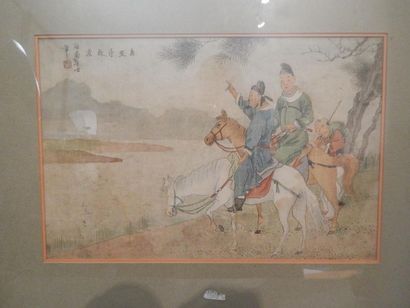 Peinture représentant des cavaliers dans...