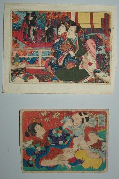 Kuniyoshi, deux estampes érotiques représentant...