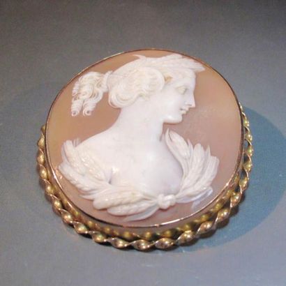 Broche pendentif ovale en or jaune 9 K, sertie...