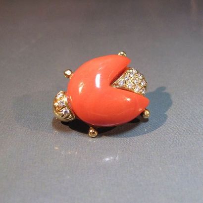 Broche coccinelle en or jaune 18 K sertie...