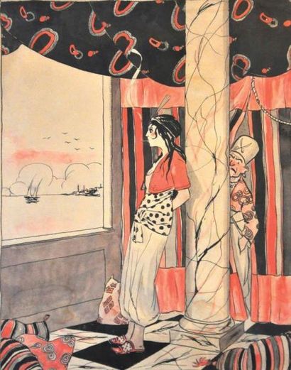 HERVE BAILLE
Scène orientale Encre et aquarelle...