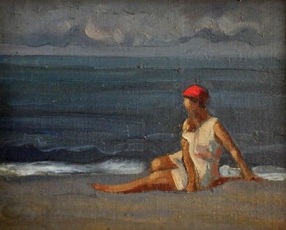 ANONYME
Baigneuse au bonnet rouge Huile sur...