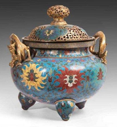 Brûle-parfum en bronze et émaux cloisonnés...