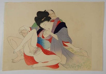 Eisen, oban yoko-e, shunga, couple enlacé....