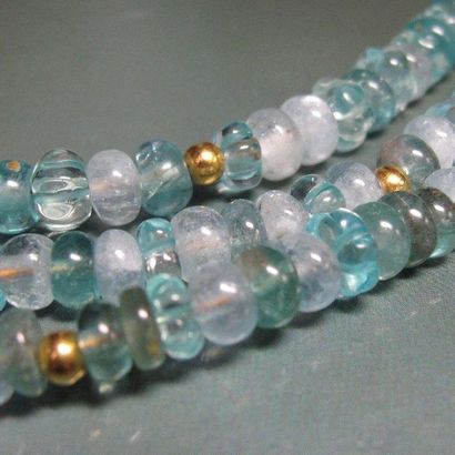 Collier trois rangs de boules d'aigue-marine,...