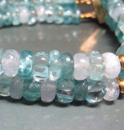Bracelet deux rangs de boules d'aigue-marine,...