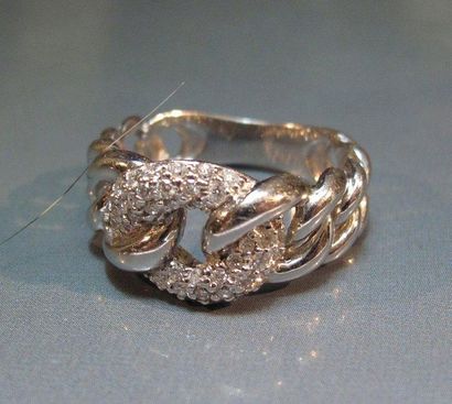 Bague tresse en or gris 18 K sertie de petits...