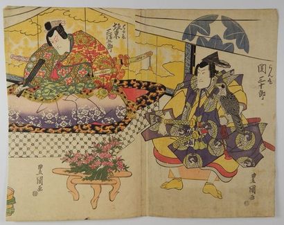 Toyokuni I, diptyque, réunion de daimyos....
