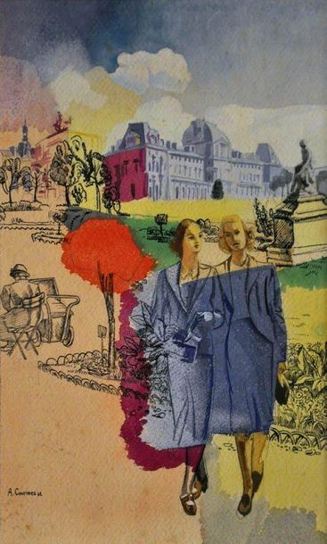 Alfred Courmes (1898-1993)
Femmes au jardin...