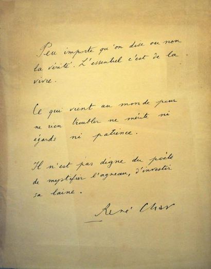 René Char
(Peu importe qu'on dise ou non...