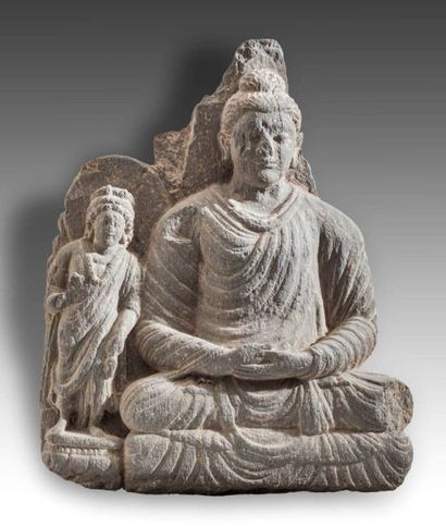 Bouddha accompagné d'un Bodhisattva. Le Bouddha...