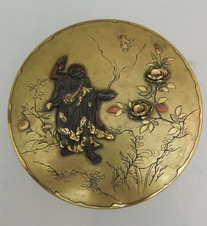 Boite en laiton incrusté de shibuishi, shakudo...