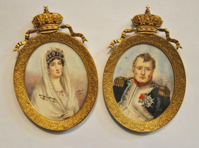Paire de miniatures ovales: Napoléon et Joséphine....