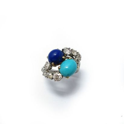 BAGUE en platine et en or jaune 18k (750/°°),...