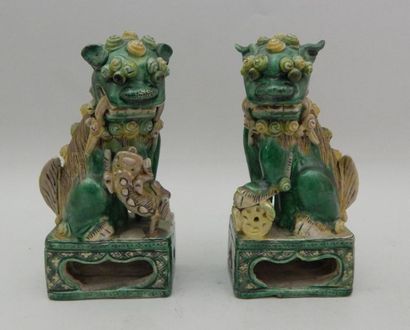 Paire de chiens de Fo en porcelaine émaillée...