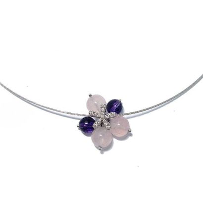 COLLIER, tour de cou câble en or gris 18k...