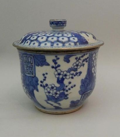 Bol couvert en porcelaine à décor en bleu...