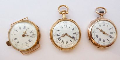 Lot de 3 montres de col en or 750/°°, cadran...