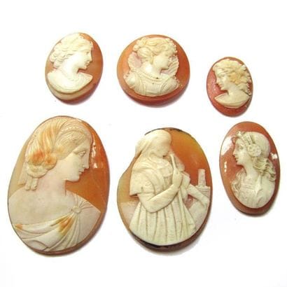 LOT de 6 camées coquille figurant des portraits...