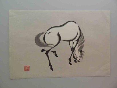 Aoyama, trois estampes représentant des chevaux...