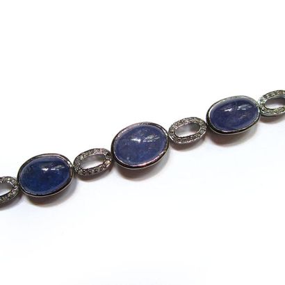 BRACELET articulé en argent noirci (925/°°),...