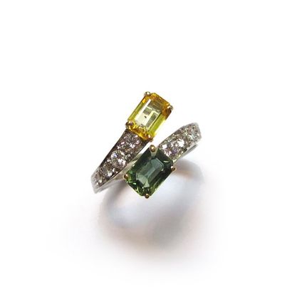 BAGUE toi et moi en or gris 18k (750/°°),...