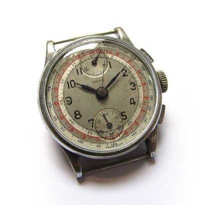 MONTRE CHRONOGRAPHE en acier. Boîtier rond,...